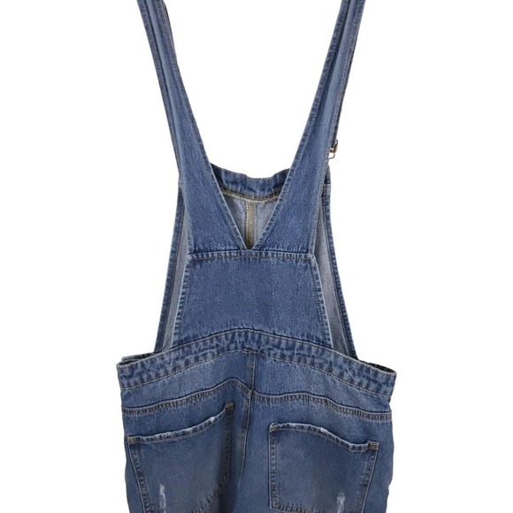 Forever 21 ~Woman Size 27 (4)~ Blue Denim Jeans Bib Overalls Cotton, Distressed. - Picture 9 of 11